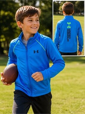 Under Armour Youth Small Blue Full Zip Track Jacket Neon Logo